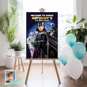 Darth Vader Welcome sign with photo, Darth Vader welcome party, Darth Vader Birthday Sign, Darth Vader Star Wars Party Entrance Print 2256WS