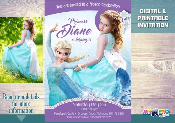 Frozen Birthday Party Invitation. Frozen Birthday Party Invitation Ideas. Your girl as a Princess in her custom invitation with Elsa. 270 Il_570xn