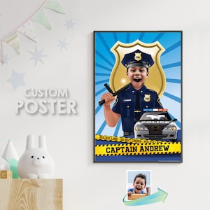 Police Poster with Photo, Custom Police Decor, Police bedroom, Police Gifts, Police Wall, Police birthday, Policeman poster. 573