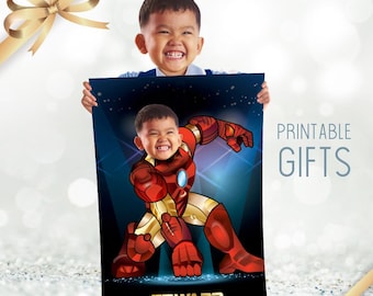 Regalos personalizados de Iron Man con el niño como su superhéroe favorito. Póster personalizado con foto. 429GF