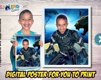 Black Panther Poster with photo, Black Panther Prints decor, Black Panther Art, Black Panther Fans, Black Panther Gifts, Wakanda gifts. 472