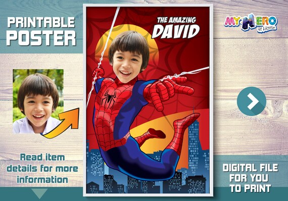 Spider-Man Poster. Turn your child into Spiderman to star his Custom Spiderman Poster. Spider-man Decoration. Spiderman Backdrop. 367 Il_570xn