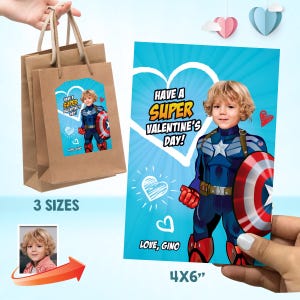 Etiquetas de regalo para San Valentín para niños con temática de Capitán América, para que el niño sea su superhéroe favorito. 2243B