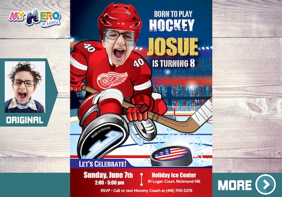 Detroit Red Wings Invitation. Detroit Red Wings Birthday. Hockey Birthday Invitation. Hockey Party Ideas. Red Wings Party. 303 Il_570xn