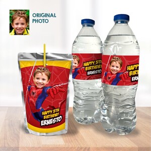 Spider-man water wrappers, Spider-man water labels, Spider-man party juice labels, Spider-man Capri sun labels, Spider-man snacks. 101WJ