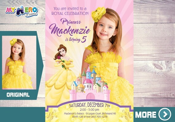Princess Belle Party, Princess Belle Photo invitation, Princess Belle Birthday, Princess Belle Themed Party, Invitation Princesa Bella. 254 Il_570xn