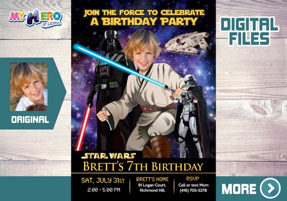 Jedi Birthday Invitation, Star Wars theme Party, Jedi Digital Invitation, Jedi Thank You, Jedi party favors, Star Wars Invitation. 214 Il_570xn
