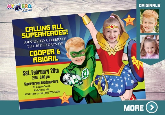 Green Lantern and Wonder Woman Invitation. Justice League Party. Joint Justice League Invitation. Wonder Woman and Green Lantern Party. 180 Il_570xn