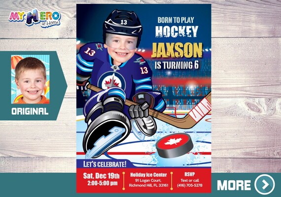 Winnipeg Jets Birthday Invitation, Winnipeg Jets Party, Hockey Party, Hockey Digital, Hockey Virtual Birthday, Hockey Birthday. 394 Il_570xn