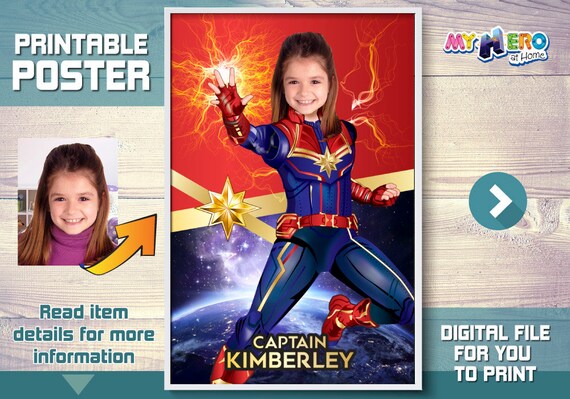 Captain Marvel Poster. Captain Marvel Decor. Captain Marvel Backdrop. Custom Captain Marvel Poster. Captain Marvel Gifts. 373 Il_570xn