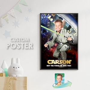 Star Wars Jedi Poster with photo, Star Wars Decor, Jedi Poster green lightsaber, Star Wars Gifts, Jedi Gifts, Star Wars Jedi Party Decor 344