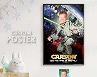 Star Wars Jedi Poster with photo, Star Wars Decor, Jedi Poster green lightsaber, Star Wars Gifts, Jedi Gifts, Star Wars Jedi Party Decor 344