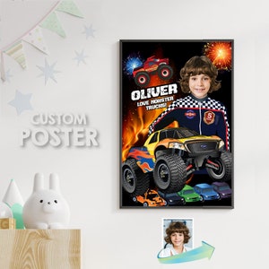 Monster Truck Poster with photo, Custom Monster Truck Gifts, Monster Jam Poster, Monster Truck Room Decor, Monster Truck Wall. 452
