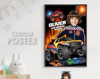Monster Truck Poster with kid as the driver, Gifts and Room Decor for boys. 452
