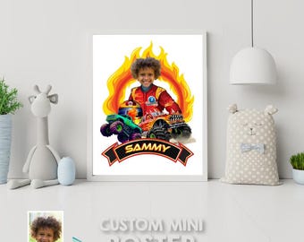 Printable Monster Truck gifts personalized with your photo, Monster Truck photo prints, Monster Jam Room Decor. 2000PS