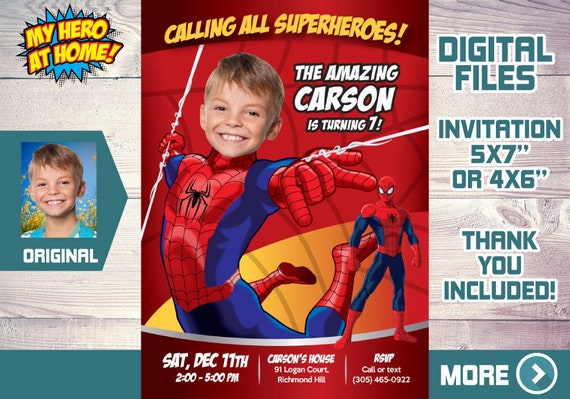 Spider-Man Birthday Invitation, Spider-Man Digital Invitation, Spider-Man theme party, Spider-Man Thank you, Spider-Man Favor tags. 101C Il_570xn