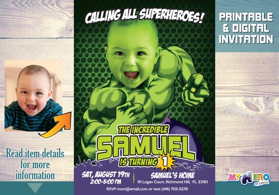 Hulk 1st Birthday Invitation. Hulk First Birthday ideas. Baby Hulk Birthday Party. Avengers 1st Birthday. Superhero 1st Birthday. 089B Il_570xn