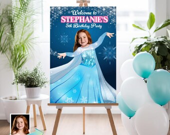 Personalized Frozen Princess Birthday Welcome sign with girl as the star. 2454WS3
