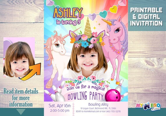 unicorn bowling birthday invitations your little girl as the star