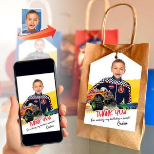 Carte de remerciement Monster Truck avec photo, étiquettes de faveur Monster Truck Bash, cadeaux Monster Truck Bash, sacs cadeaux Monster Truck. 902TY