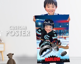 Hockey prints with kid as his favorite player, Printable Kids Gifts themed Hockey. 2134PG