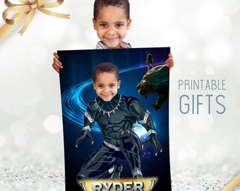 Benutzerdefinierte Black Panther-Geschenke mit Ihrem Kind als Hauptfigur, druckbares Posterdekor. 529GF