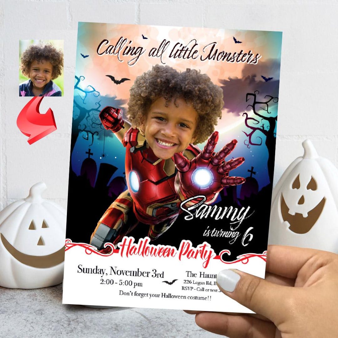Iron Man Halloween Birthday Invitation With Your Kid as Ironman ...