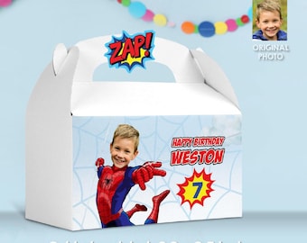 Spiderman Snoepdooslabel met je kind als Spiderman, Gepersonaliseerde Spiderman-cadeaudozen Feestbedankjes, Spider-Man-feestbedankje. 978 GB