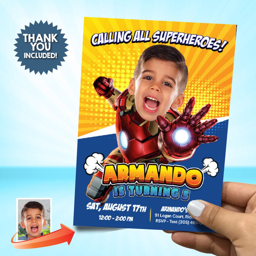 Iron Man Birthday Party Invitation With Photo, Iron Man Party Template ...