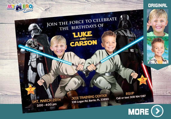 Joint Star Wars Birthday. Jedi Siblings Invitation. Joint Jedi Party Ideas. Joint Star Wars Party. Darth Vader and Stormtrooper Party. 423 Il_570xn
