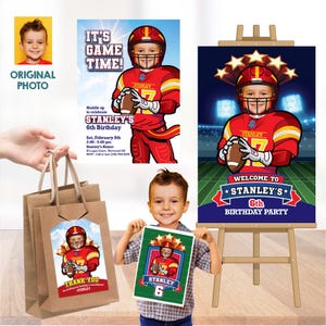 Bundle Commanders Birthday matching items, Football Invite, Football favors tags, Football Print decor, Football Welcome sign. 2237B2