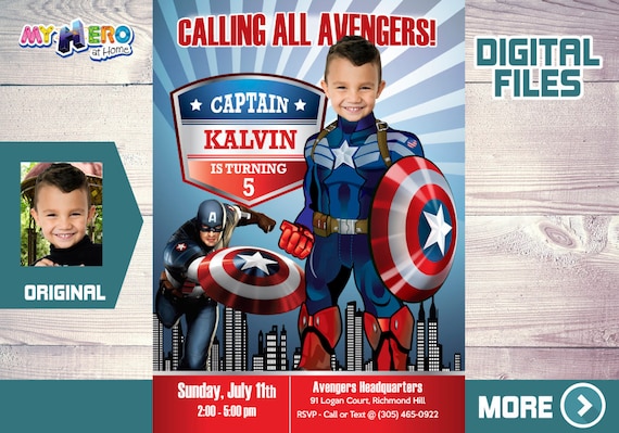 Captain America Invitation, Captain America Party, Captain America Digital, Captain America Birthday, Fiesta Capitán América, 075 Il_570xn