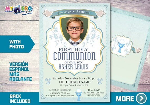 Boy First Communion Invitation, First Holy Communion Invitation, 1st Communion invitation, Invitación Primera Comunión para Niños. 379 Il_570xn