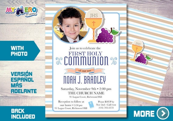 First Holy Communion Invitation, First Communion Invitation for Boys, 1st Communion invitation, Invitación Primera Comunión para Niños. 381 Il_570xn