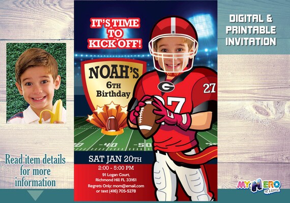 Georgia Bulldogs Party. Football Birthday Invitation. American Football Party Decor. Georgia Bulldogs Birthday Invitation. 322 Il_570xn