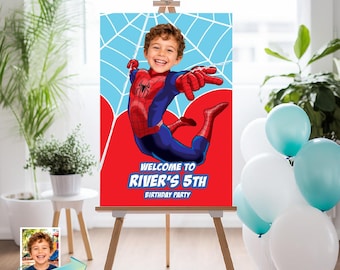 Personalized Spider-Man Birthday Party Welcome Sign With Child as The Star. 2492WS1