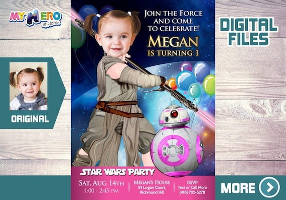 Baby Jedi Rey 1st Birthday Invitation, Star Wars Baby Girl 1st Invitation, First Birthday Jedi Rey, Baby Jedi Rey 1st Party. 413 Il_570xn