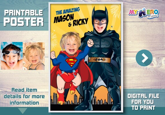 Superman and Batman poster. Super Siblings Poster. Custom Superheroes Poster. Batman and Baby Superman Poster. Super Brothers poster. 447 Il_570xn