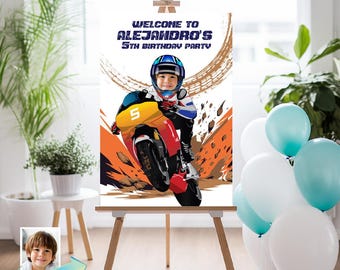 Turn Your Birthday Kid into a Motocross Champion, Personalized Motorcycle Welcome Sign. 2494WS