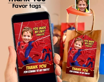 Custom Spiderman Party Thank You and Favor Tag with kid as the star. 101TY