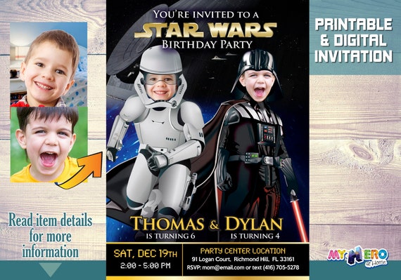 Darth Vader and Stormtrooper Party Invitation, Star Wars Siblings Birthday, Joint Star Wars Dark Side party, Joint dark side. 037 Il_570xn