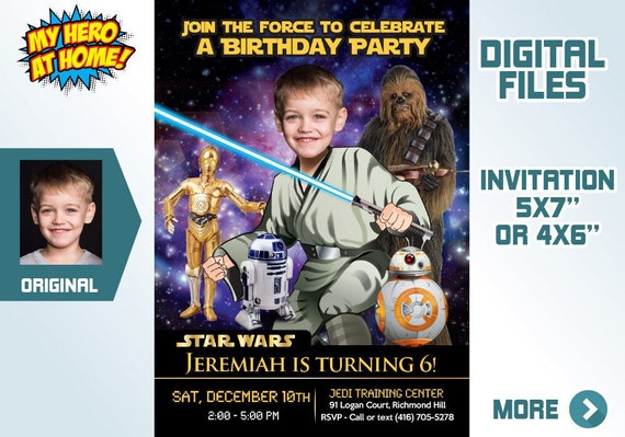 Jedi Birthday Invitation, Star Wars theme Party, Star Wars Invitation, Jedi photo invitation, Star Wars photo invitation, Jedi Digital. 018V Il_570xn