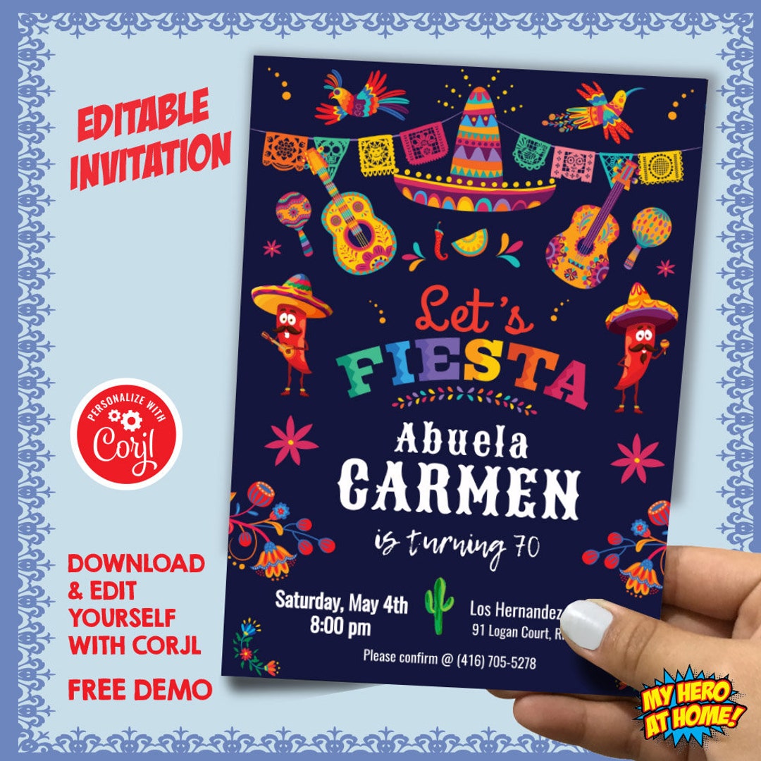 Editable Let's Fiesta Party Invitation, Mexican Party Invitation Editable Let's Fiesta Party Invitation, Mexican Party Invitation