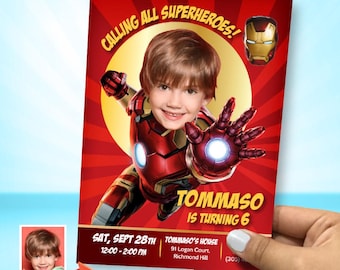 Ironman Birthday Invitation, Ironman Theme Party, Ironman Digital Invitation, Ironman Thank You, Ironman favor tags. 098C