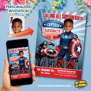 Captain America Birthday Invitation with photo, Capt America theme Party, Captain America Digital Invitation, Capt America Party Invite. 075