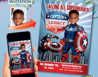 Personalized Captain America Party template Invitation with photo (Capt America birthday themed). 075IN