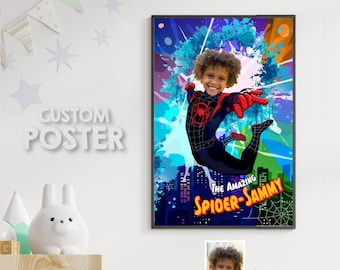 Anpassad Miles Morales-affisch med barn som hans favoritsuperhjälte, Edgy Spiderverse Prints. 2047
