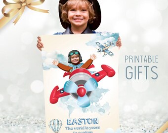 Personalized Vintage Airplane Gift Print with your kid as the pilot. (Printable, Digital) 911GF