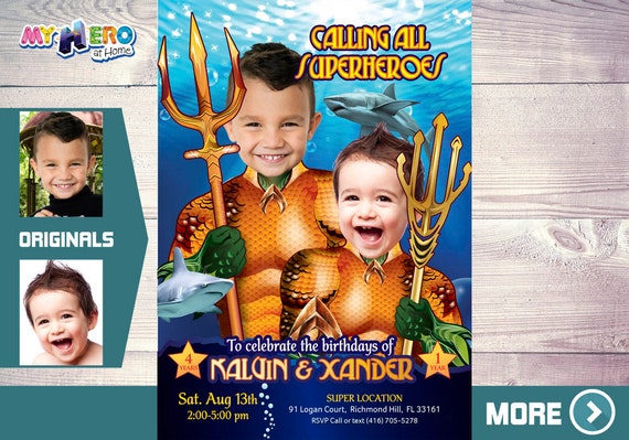 Aquaman Birthday Invitation for Siblings, Joint Aquaman Party Invitation, Siblings Aquaman theme party, Joint Aquaman Birthday. 196 Il_570xn