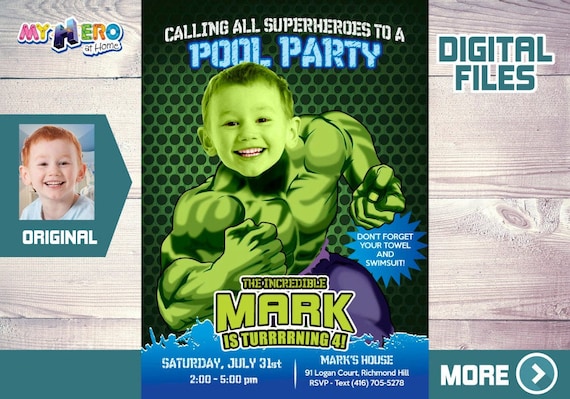 Hulk Pool Party Invitation, Hulk Pool Party Birthday, Hulk Pool Party Ideas, Hulk Birthday Ideas, Avengers Pool Party. 090 Il_570xn